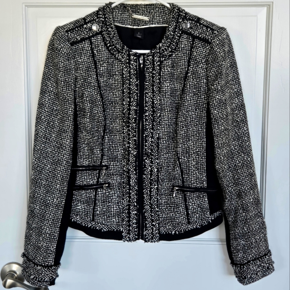 White House Black Market Black & White Tweed Blazer Jacket